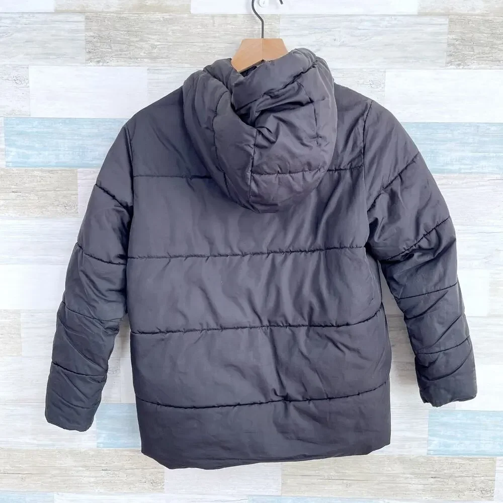 GAP Kids Wamest Puffer Jacket Black Full Zip Hooded Water Resistant Boys Large